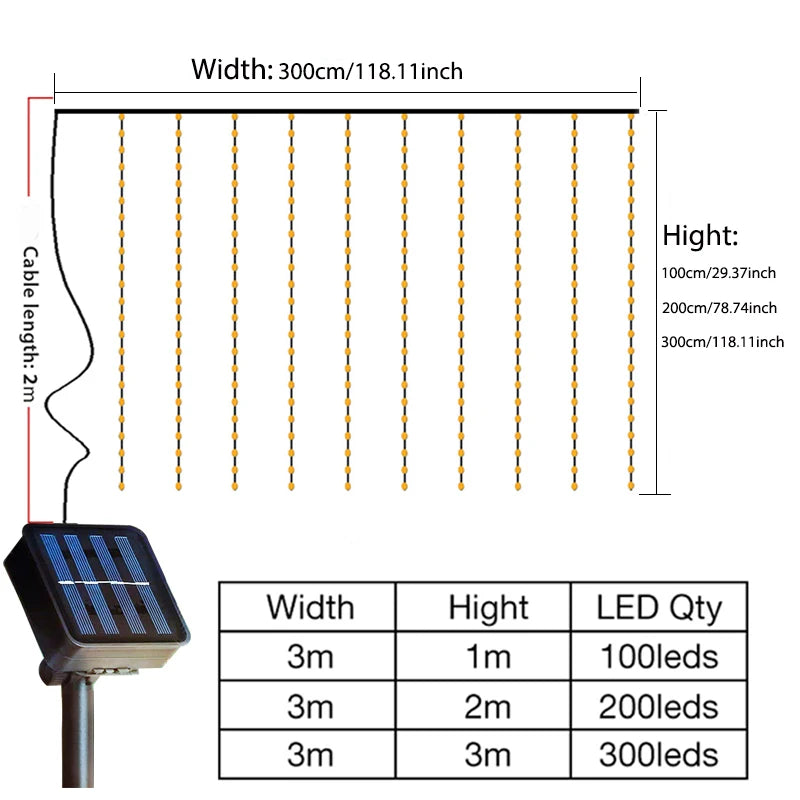 Solar Curtain Lights Outdoor Waterproof – 3x3m